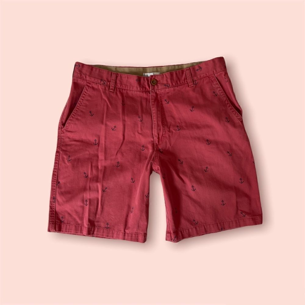 Izod Saltwater Flatfront Red Anchor Mens 36 Shorts